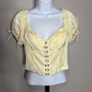 Princess Polly Allyson Top Yellow Daisy Floral Corset Hook Eye Smocked US 10